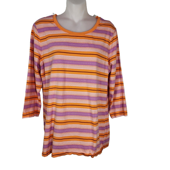 Isaac Mizrahi Live! Womens Top Medium Striped Orange 3/4 Sleeve Printed Knit - Picture 1 of 8